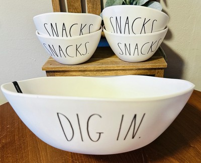 New SET Rae Dunn Snacks Dig In Serving Party Bowl Bundle Melamine Popcorn Chips