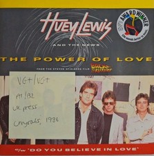Huey Lewis & The News The Power Of Love Vinyl Record 7" VG+/VG+ HUEY3 1986