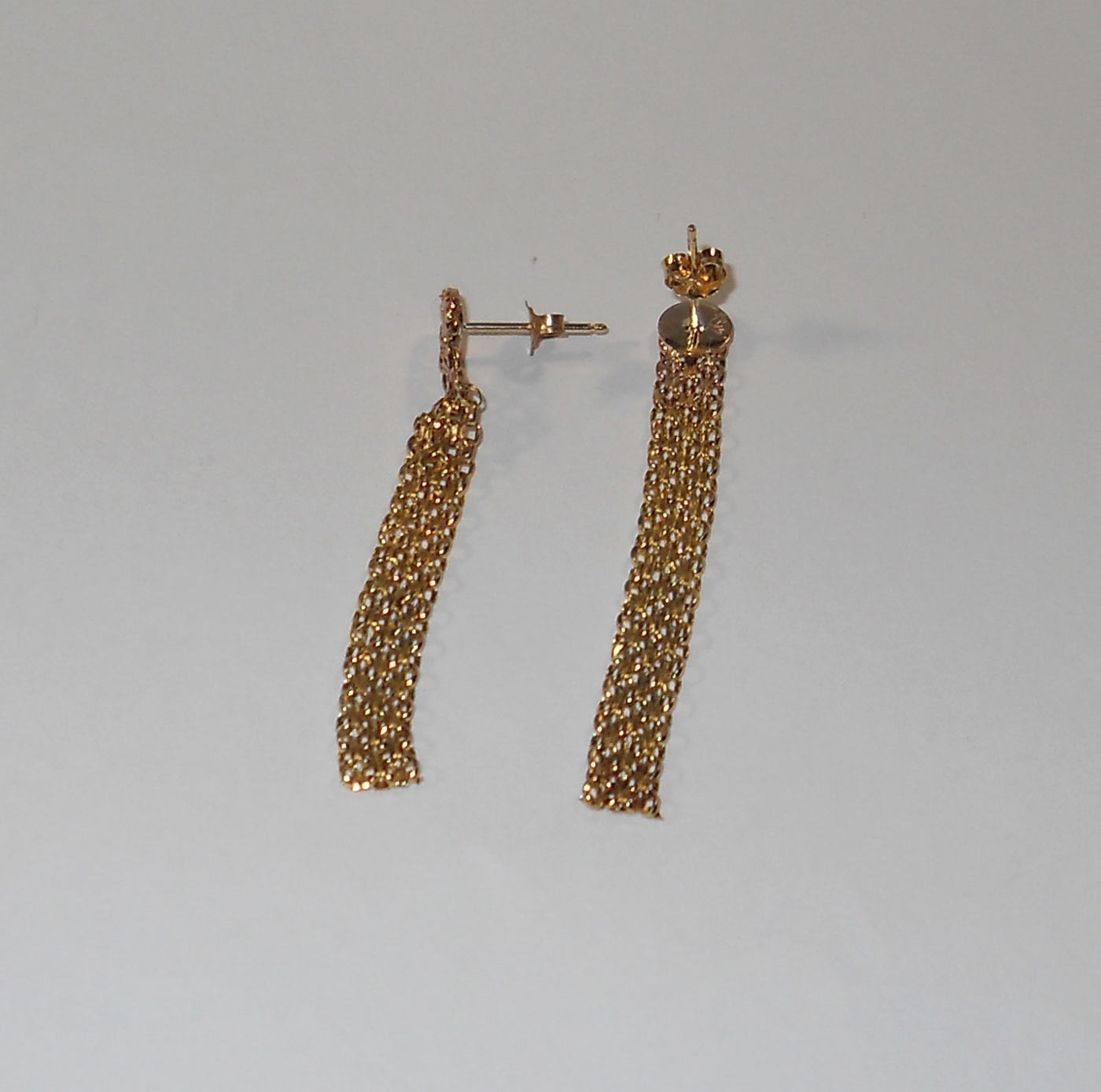Solid 14K Yellow Gold Stud Pierced Drop Chain Ear… - image 3