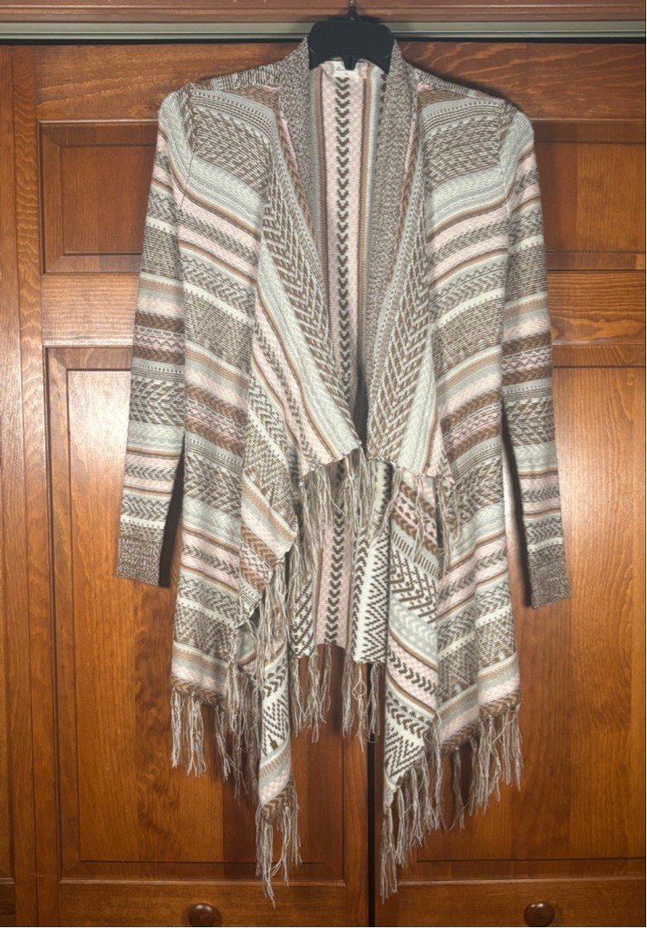 Altar’d State Fringe Cardigan Sweater Boho Open Front Waterfall XS