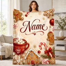 Personalized Christmas Gingerbread Fleece Blanket
