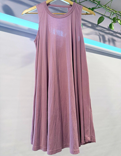 Lush Women's Ribbed Knit Round Neck Sleeveless Tank Top Dress Mauve Backless, M