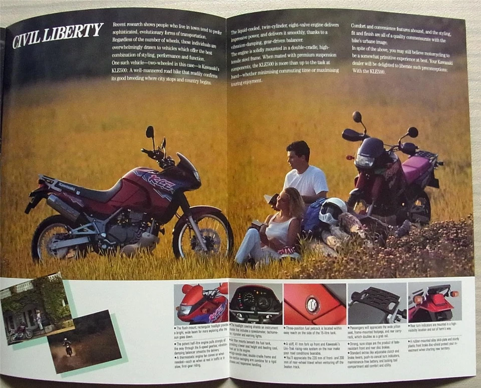 KAWASAKI KLE 500 MOTORCYCLE Sales Brochure 1993 #99948-1157 ALL-E II-IX - Image 3 of 3