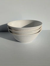 Home Expressions Set Of 3 Cereal Soup Bowls, Beaded Ivory White Dots 