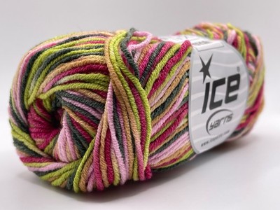 Red Green Pink Tan Lorena Print 51509 Ice Yarns Cotton Acrylic 50gr 174yds