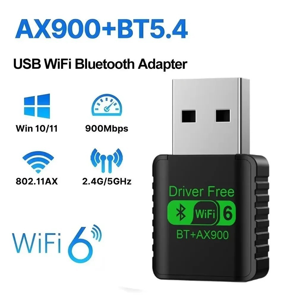 WiFi 6 USB Adapter AX900 Dual Band 2.4G/5GHz BT 5.4 Dongle for PC Win10/11