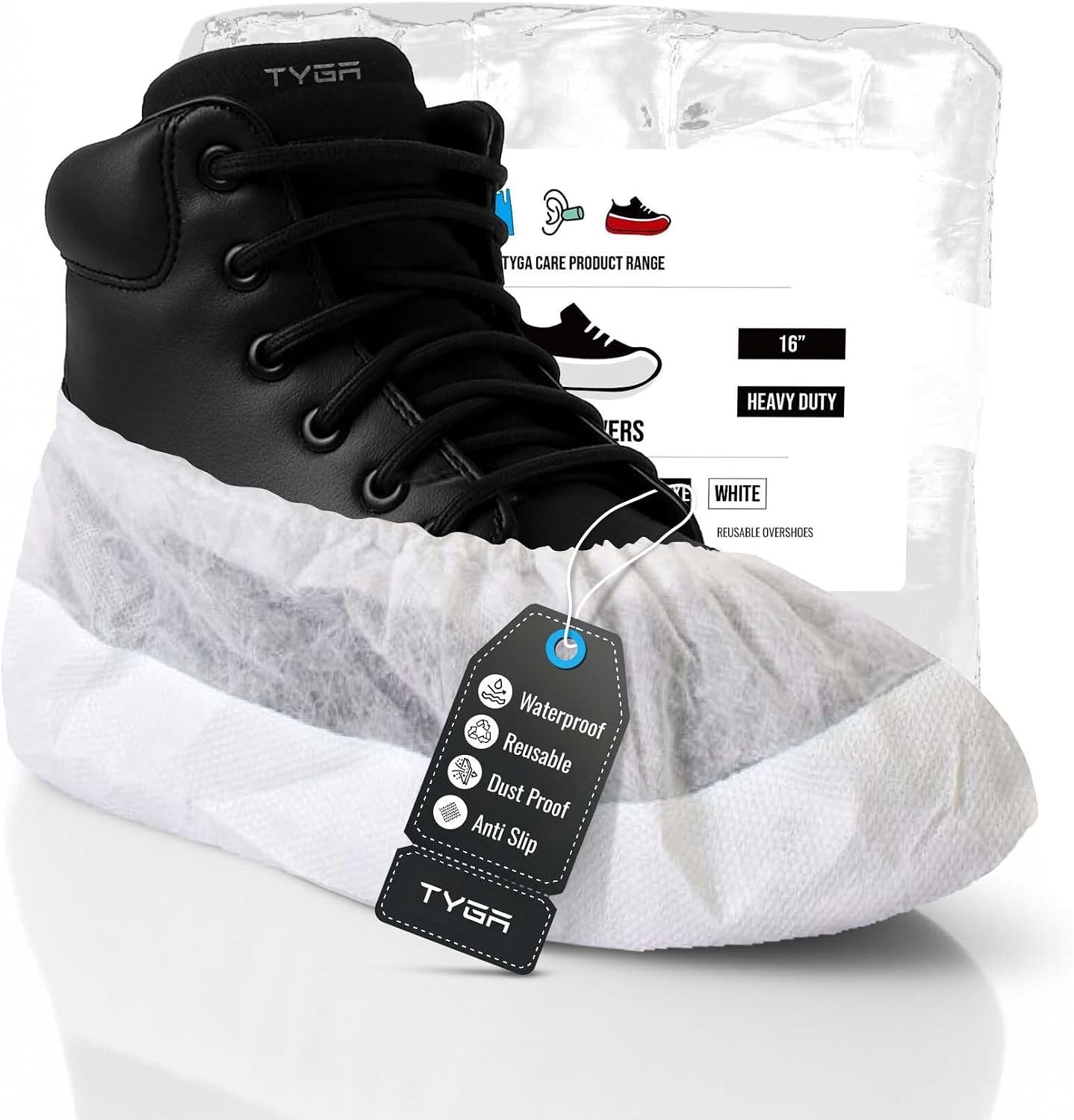 20 Pack White Reusable Waterproof Shoe Covers Non-Slip Elastic Overshoes - Image 2