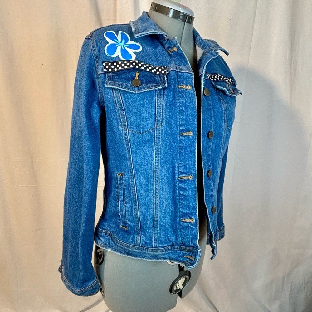 Universal Thread Blue Denim Jacket Hand Crafted L… - image 2