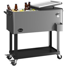 YITAHOME 80 Quart Rolling Cooler Cart with Bottle Opener 80 Quart, Silver