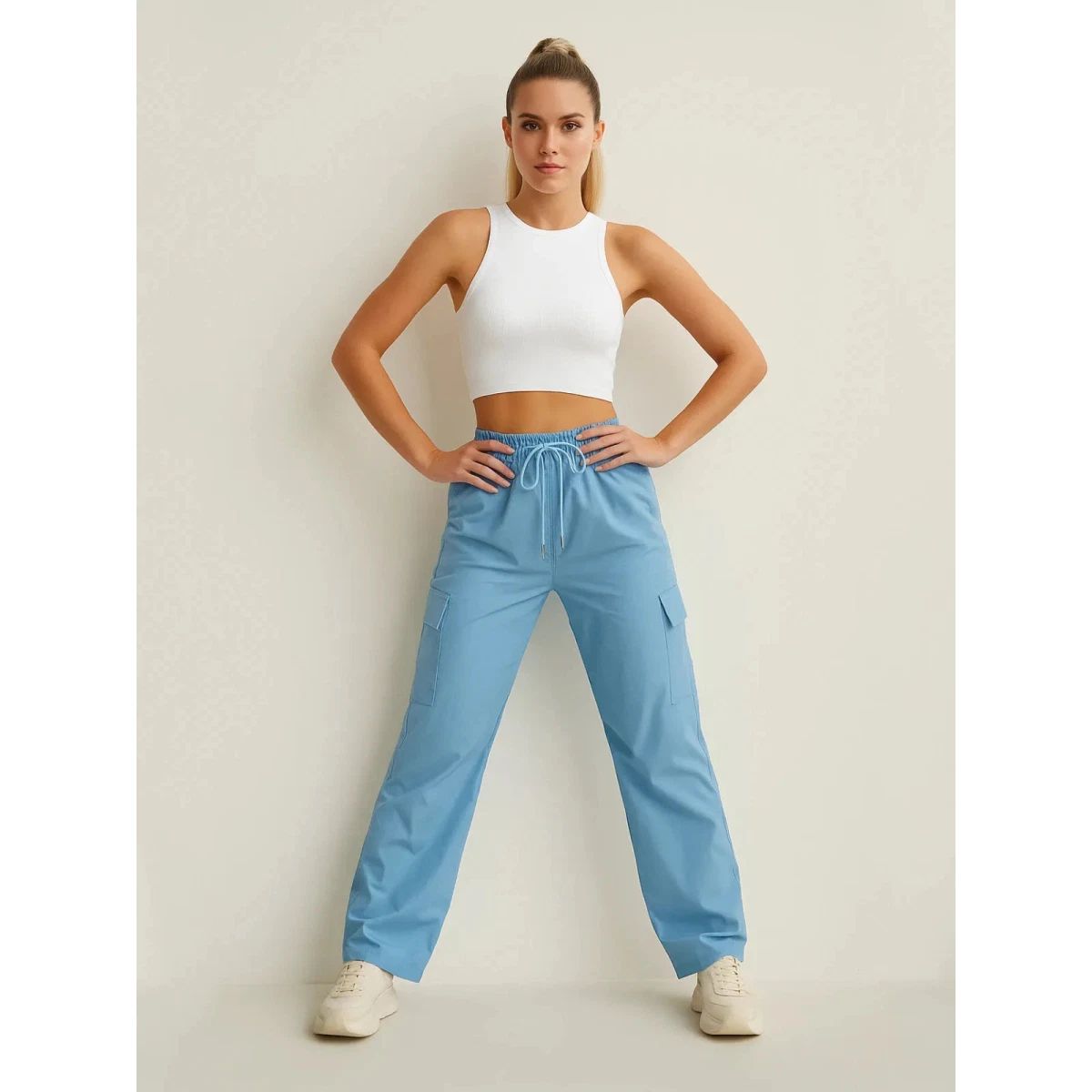 Trousers Wide Leg Cargo Sky M/L Breathable Fabric Double Stitching Utility Pkts.