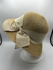 Vintage Straw Sun Hat with Bow   Cottagecore Garden Style   Flawed Bow