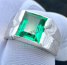 Green Emerald Gemstone Ring For Men's With 925 Sterling Silver Emerald Cut Ring