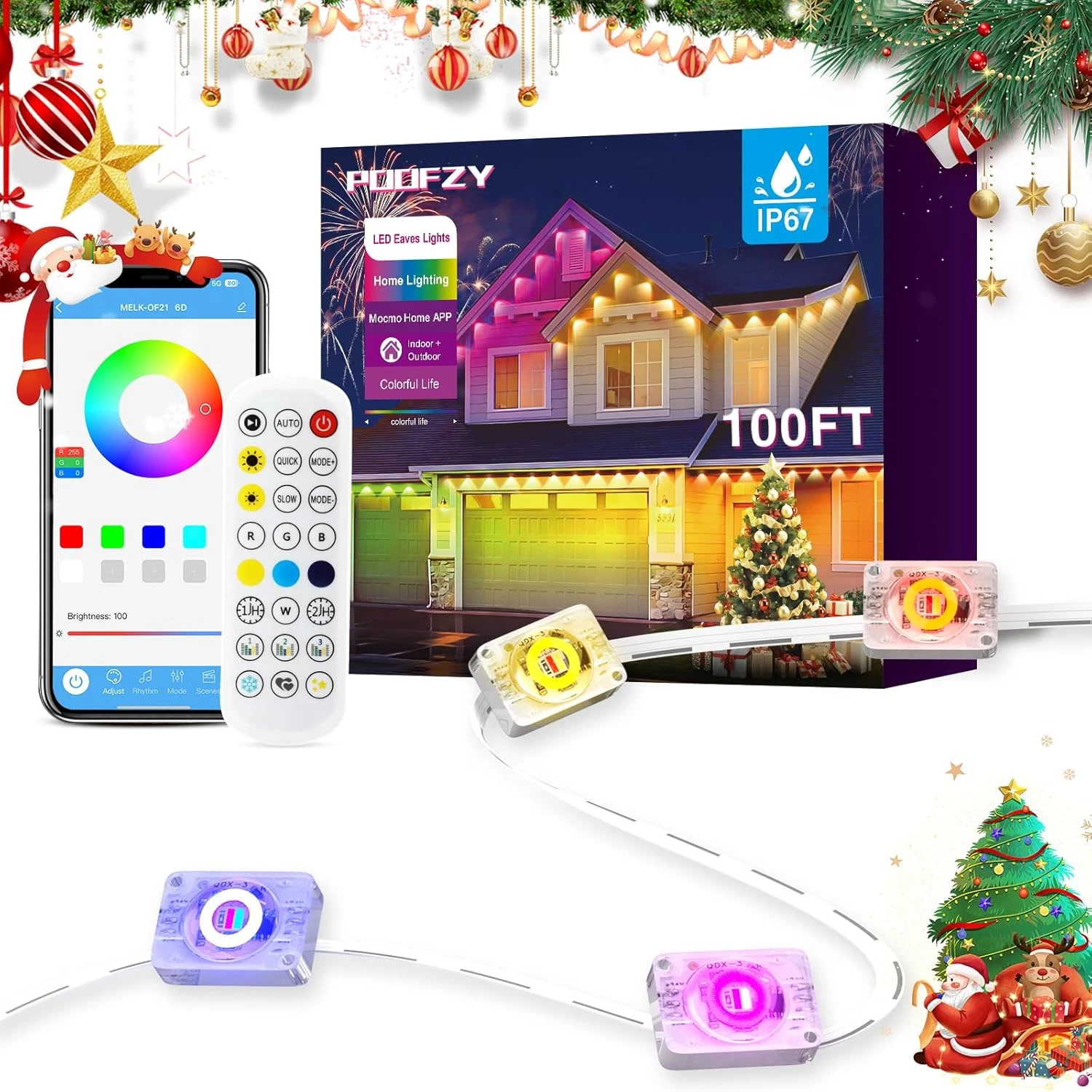 100Ft RGB Smart Outdoor Lights, 50 Modes, Waterproof for Year-Round Decor