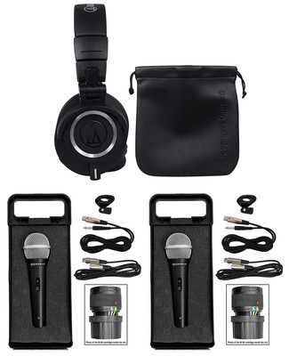 Audio Technica ATH-M50X Over Ear Studio Monitor Headphones W/ Case+2 Microphones