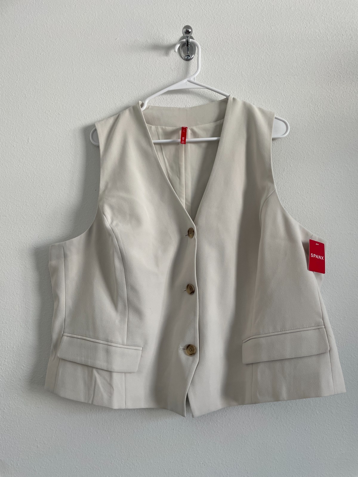 Spanx Crepe Vest Womens 2X Parchment Tailored 3-Button Capsule Classic Office