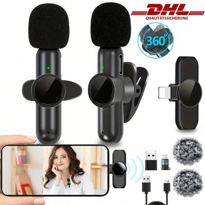 Kabelloses Lavalier Mikrofon for iPhone/Android Mini-Mikrofon Ansteckmikrofon -