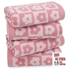 Cotton Hand Towels Checkered Floral - Quick Drying Hand Towel Set of 4, Pink