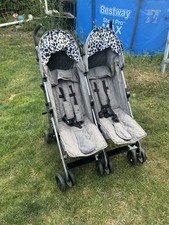 My Babies Double Stroller Grey And Cow Print