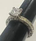 Chunky Sterling Silver Ring Bling CZ 925 Size 9 Signed Yellow Engagement Vtg