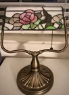 Tiffany Vintage Multicolor Glass Butterfly Stained Banker's Lamp