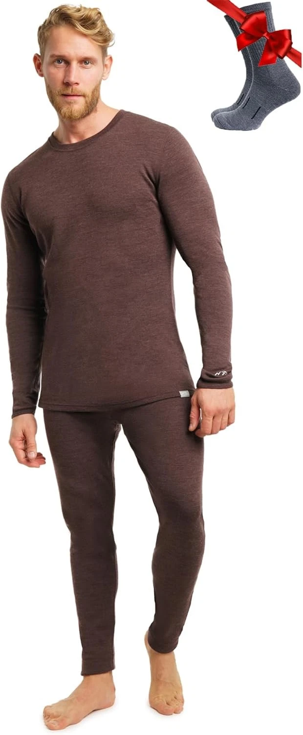Merino.tech Merino Wool Base Layer Men Set - Merino Thermal Underwear Mens Top
