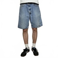 VINTAGE 90S LEVIS 550 DISTRESSED BAGGY LOOSE FIT BLUE DENIM JEAN SHORTS MENS 36