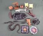 Vintage GI JOE ADVENTURE TEAM ACCESSORIES RAFT SHARK SNAKE CAMP FIRE MOTOR