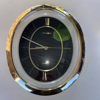 Vintage Midcentury Elgin Quartz Oval Brass Wall Clock 12x10 PARTS OR REPAIR!