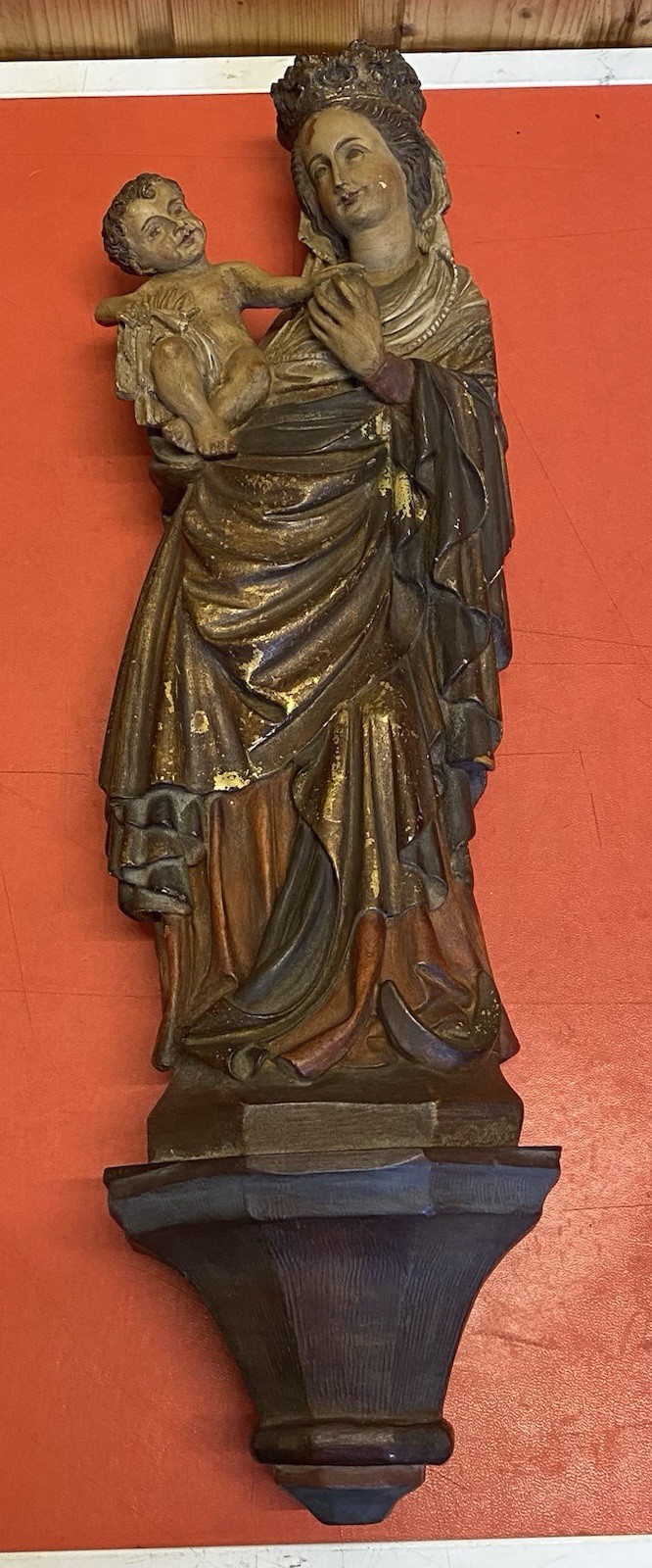 antike Madonna mit Kind aus Holz handgeschnitzt 52cm