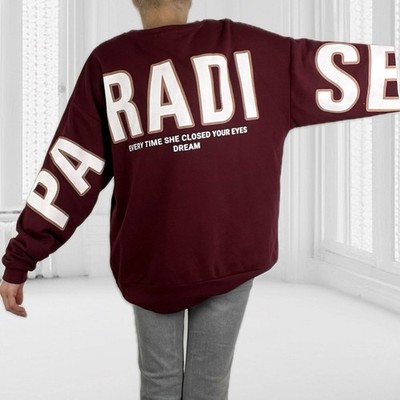 Italy Sweater Sweatshirt Shirt Pulli Sweatpulli Schrift Paradise Bordeaux Weiß