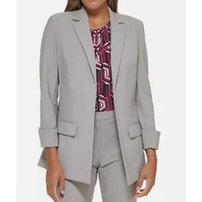 Calvin Klein Women's Open-Front Suit Jacket Blazer Gray 10