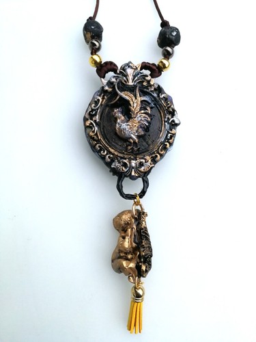 gioiello pendaglio talismano amuleto uomo donna sole luna gallo oro argento nero - Foto 2 di 24