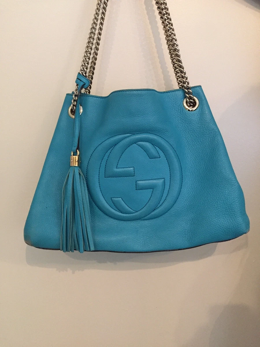 *ON SALE* GUCCI #36715 Soho Turquoise Leather Shoulder Bag, 54% OFF