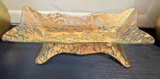Mid Century Modern Glass Serving Tray Gold Leaf Graphics Hollywood Regency 1960s