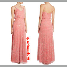 NEW Adrianna Papell Art Deco Beaded Blouson Gown in Sorbet Pink SZ 10  N145
