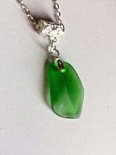 Green Sea Glass Handcrafted Pendant On Cable Chain Magnetic Closure