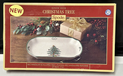 Spode Christmas Tree Rectangular Scalloped Serving Tray 11" Inch Mint MIB NEW - Picture 2 of 13