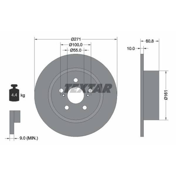 Textar 2X Bremsscheibe Hinten Ø271 Mm Voll FüR Toyota Avensis Station Wagon-image