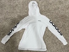 White  Black Adidas Long Sleeve Shirt/Sweatshirt with Hoodie Youth M  10-12 