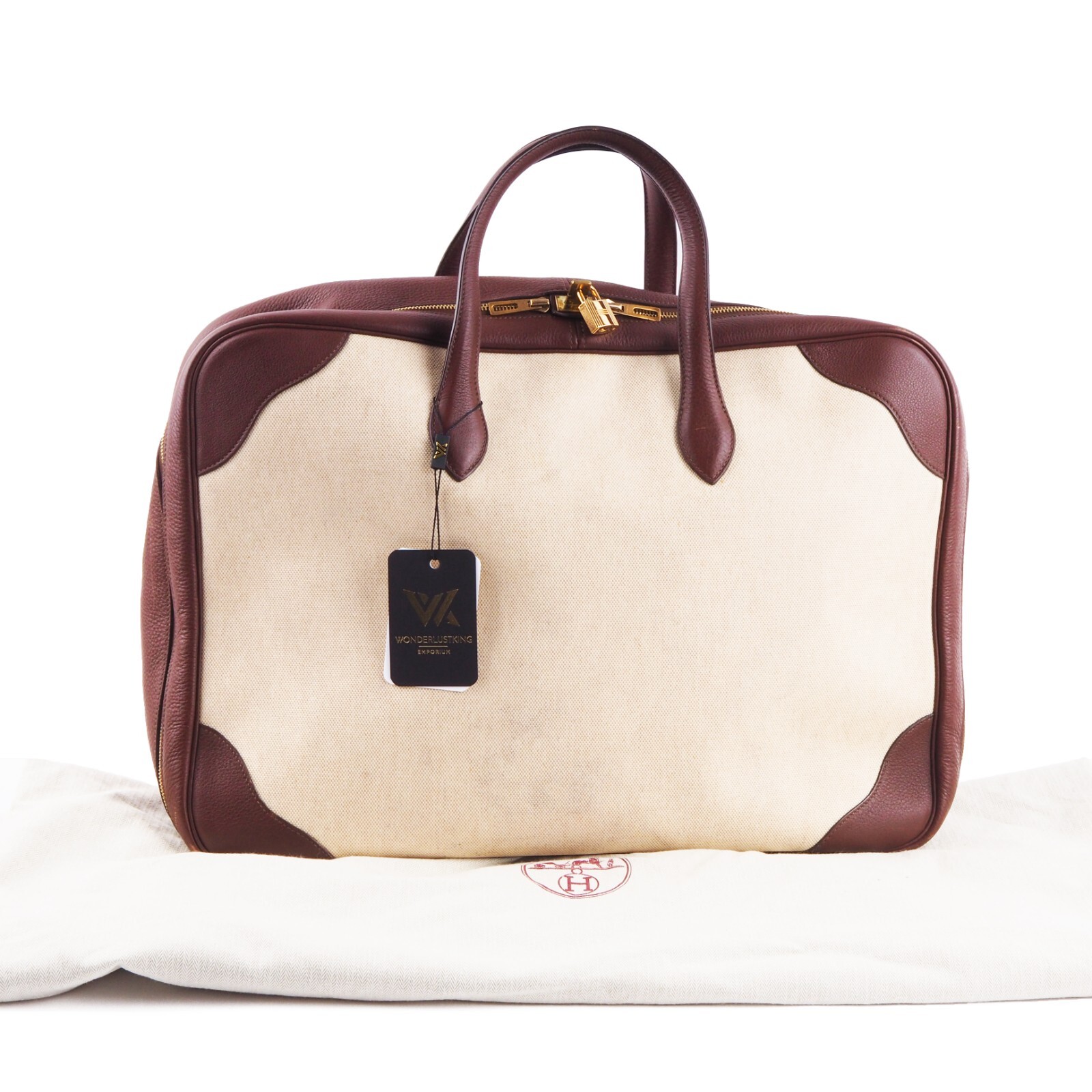 HERMÈS Victoria Travel 50 Weekender in Toile & Clemence Leather Cacao €4100
