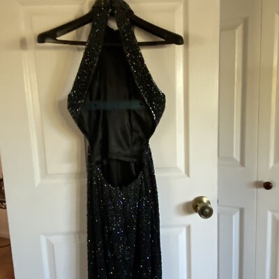 sachin and babi light blue dress Spaghetti Straps V-Neck Backless Beaded Fully Sequins Party Homecoming   Laxag