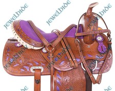 Purple Color Western Show Leather Barrel Saddle Horse Trail Tack Set 10"-18" F/s