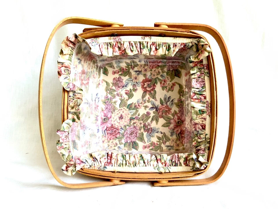 Longaberger 1992 Mothers Day Basket+Liner+Protector 10.5”x10.5”x4.5” Vintage - Image 2 of 4