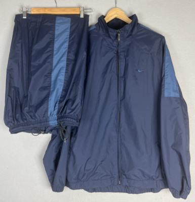 VTG Nike Y2K Baggy Windbreaker Tracksuit Navy Blue Pants Jacket XL