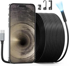 50FT Sewer Inspection Camera USB C Drain Plumbing Snake Borescope Endoscope