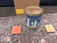 Wedgwood Beverage Ice Bucket Dish Covered Cobalt Blue Jasperware Silver 1880