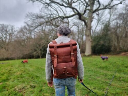 Vintage Brown Genuine Leather Laptop Backpack Satchel Briefcase  -image