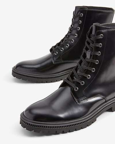 NEW EXPRESS $148 BLACK GENUINE LEATHER COMBAT BOOTS SZ 12 - Picture 2 of 3