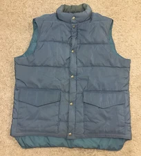 VTG WOOLRICH Men's Blue Soft Shell FULL-ZIP 2-Pocket DOWN Puffer Vest Sz XL