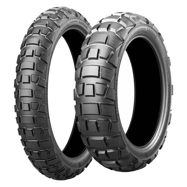 TYRE PAIR BRIDGESTONE 2.75 -21 45P + 4.00/ -18 64P ADVENTURECROSS AX41